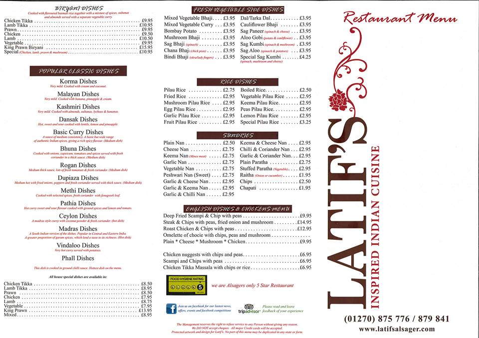 Latifs Alsager StokeonTrent, Cheshire Indian Restaurant