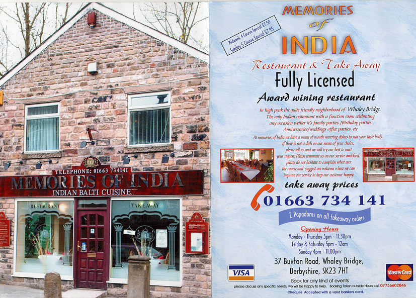 Memories of India in Whaley Bridge serving Indian